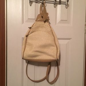 Liz Claiborne Straw Backpack Cream Tan Beige Color